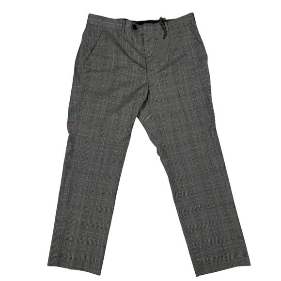 ALLSAINTS NWT KONAN TROUSER BROWN CHECK SIZE 32 CROPPED - Picture 1 of 7